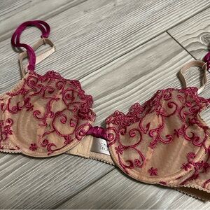 Victoria's Secret Floral Embroidered Demi Bra - Pink and Tan - Sheer & Sexy